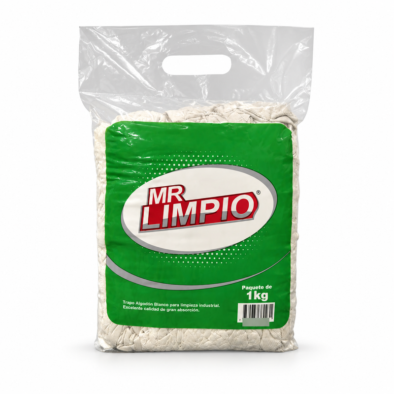 Mr. Limpio Trapo de Algodón Blanco Lavado – Paquete 1 kg